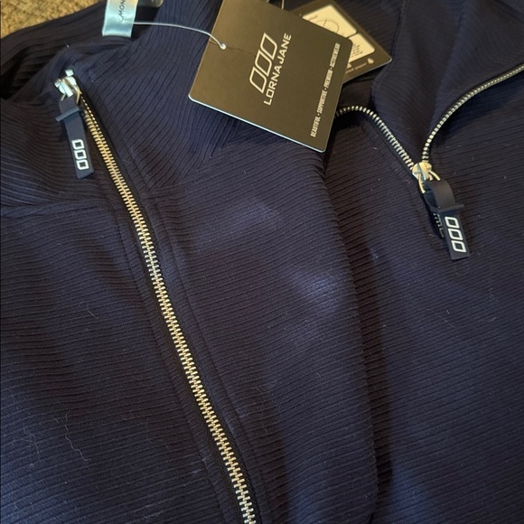 Lorna Jane Quarter Zip Ribbed Funnel Neck Top French Navy NWT $117 - Picture 8 of 8